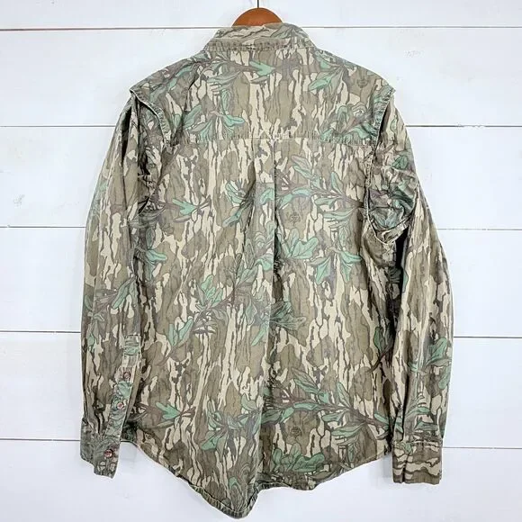Vintage Mossy Oak Camo Button Up Shirt Mens Medium Vented Hunting Cotton - Picture 9 of 11
